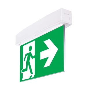 Witte SUPREMA D-CB opbouwarmatuur met groen vluchtwegpictogram