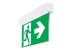 Witte SUPREMA D-CB opbouwarmatuur met groen vluchtwegpictogram